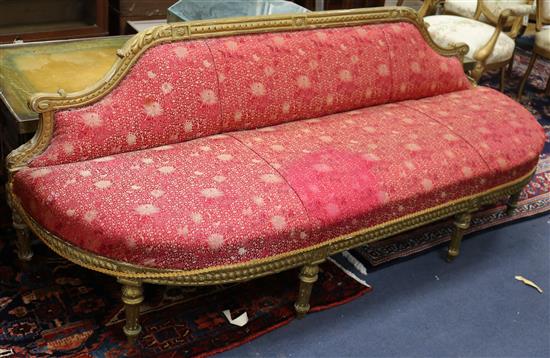 A Louis XVI style carved giltwood banquette W.205cm